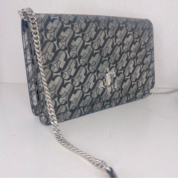 JIMMY CHOO Shoulder Bag PALASE Palace Chain Wallet JC Logo Leather Glitter - Picture 9 of 10